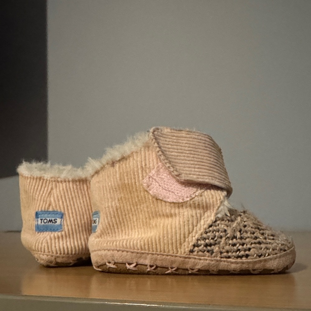 TOMS Infant Booties in Pink and Beige